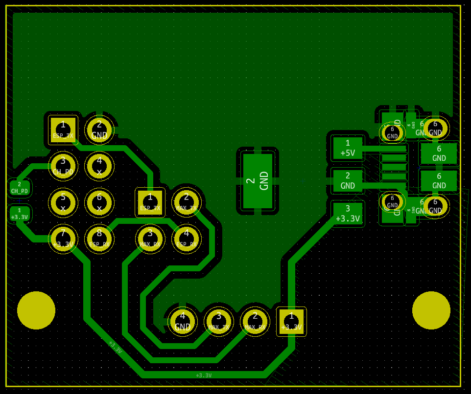 Screenshot of the PCB in PCBNew